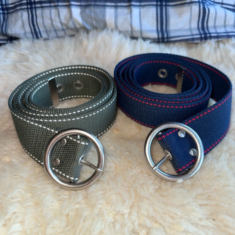 NWOT Unbranded Canvas Belt Round Buckle Navy Blue & Green Bundle 59”